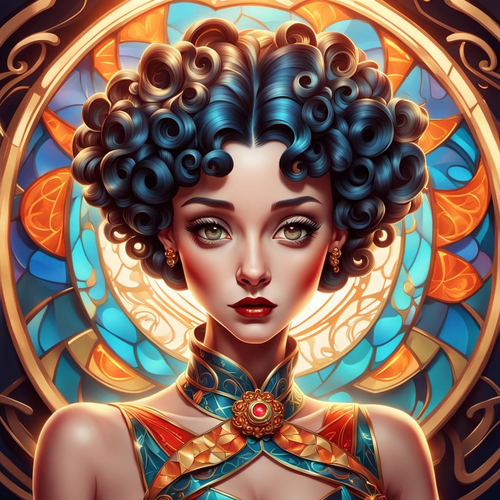 Betty Boop Art Nouveau Portrait with Metallic Accents