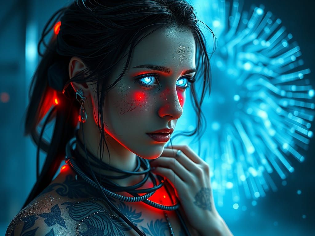 Cyberpunk Goddess Shrouded in Dystopian Ambiance