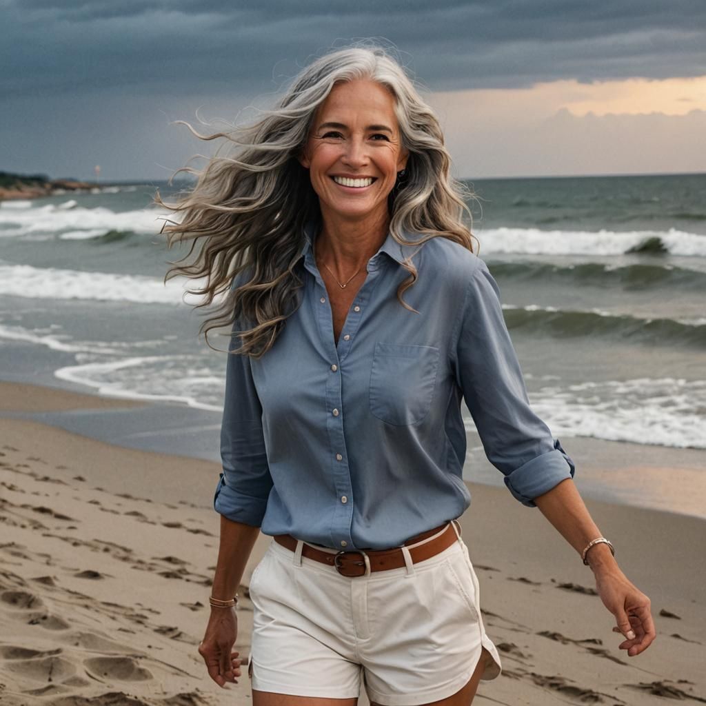 Woman Walking on Beach in Rhode Island