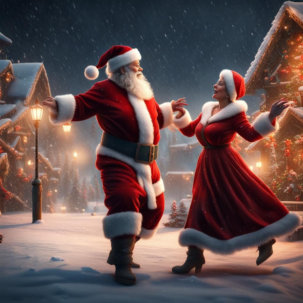 Santa and Mrs. Claus Dancing in the Snow