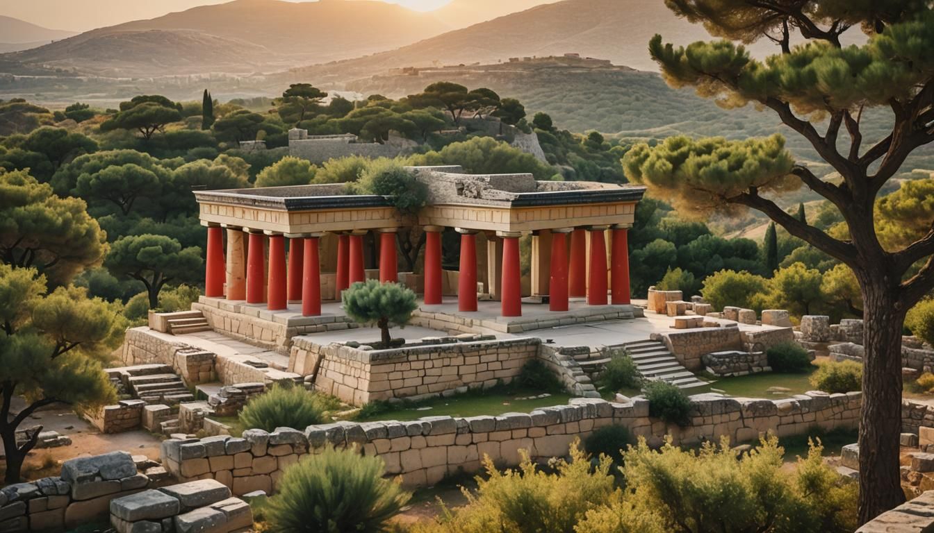 Knossos Palace at Sunset: Mediterranean Landscape Photograph...