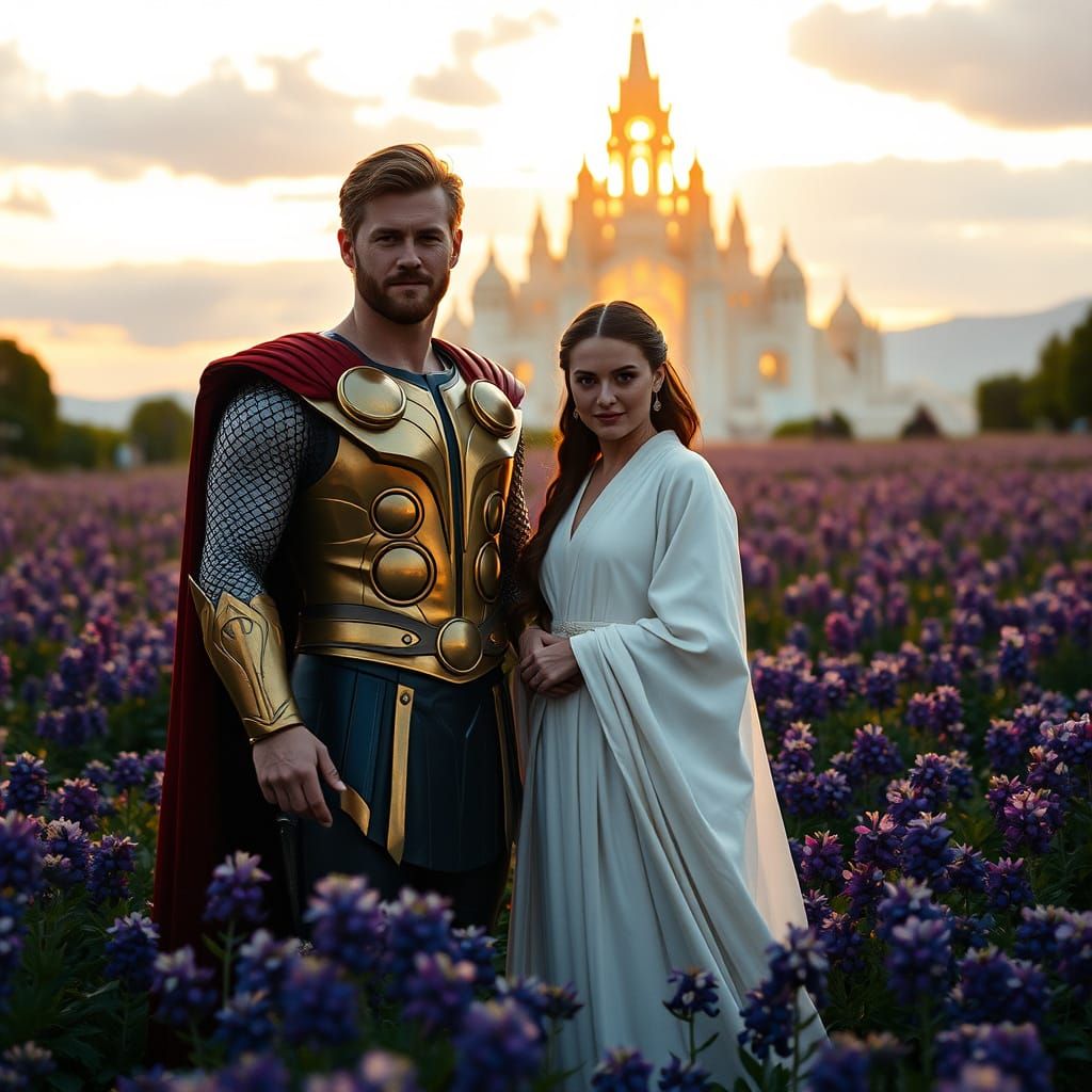 Thor and Princess Leia in Enchanting Lupine Field