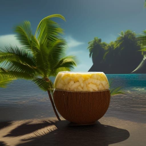 Futuristic Tropical Island Drink in a Coconut Cup