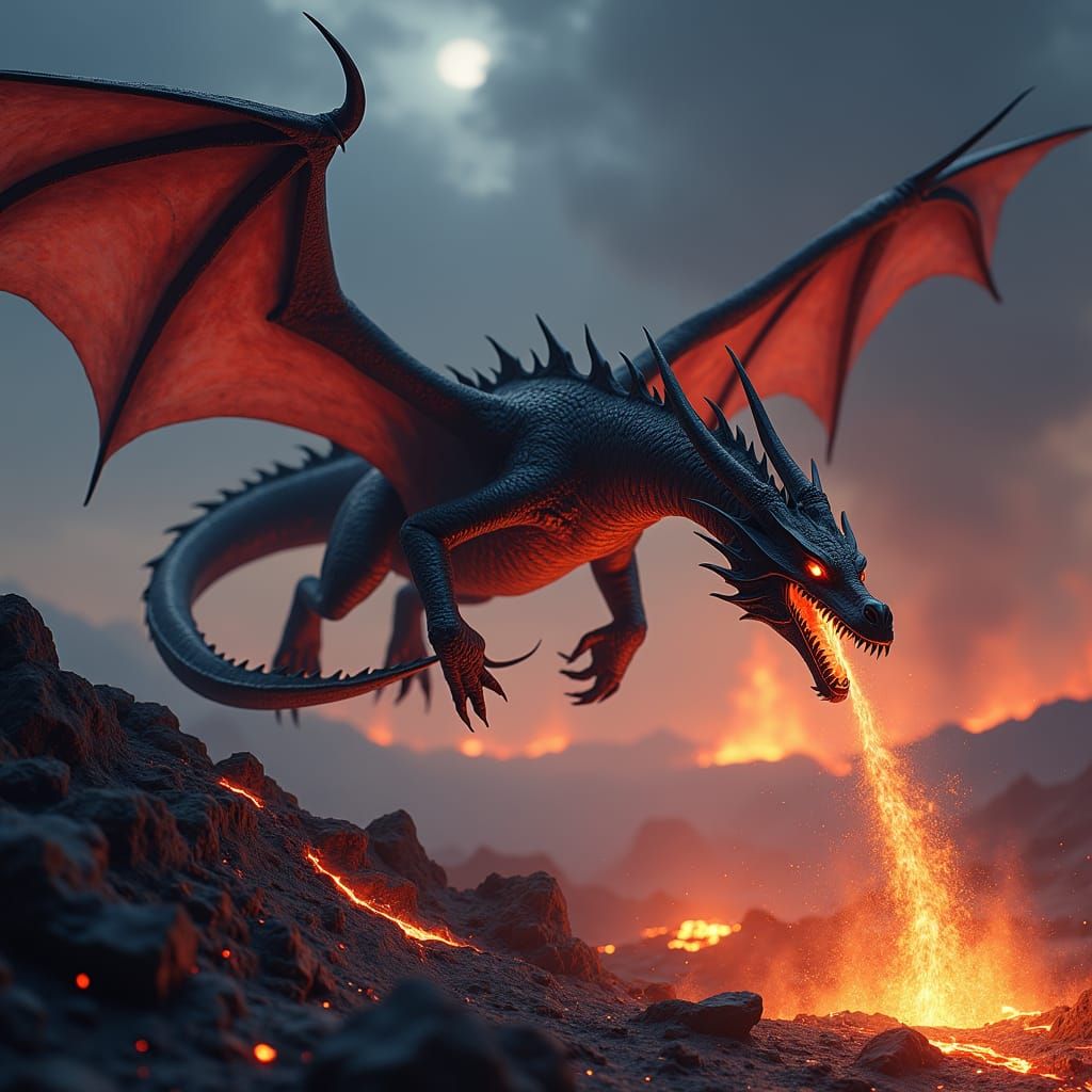 Dark Demon Dragon in Epic Fantasy Setting