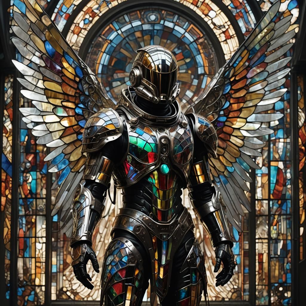 Biomechanical Astronaut in Stained Glass Armor