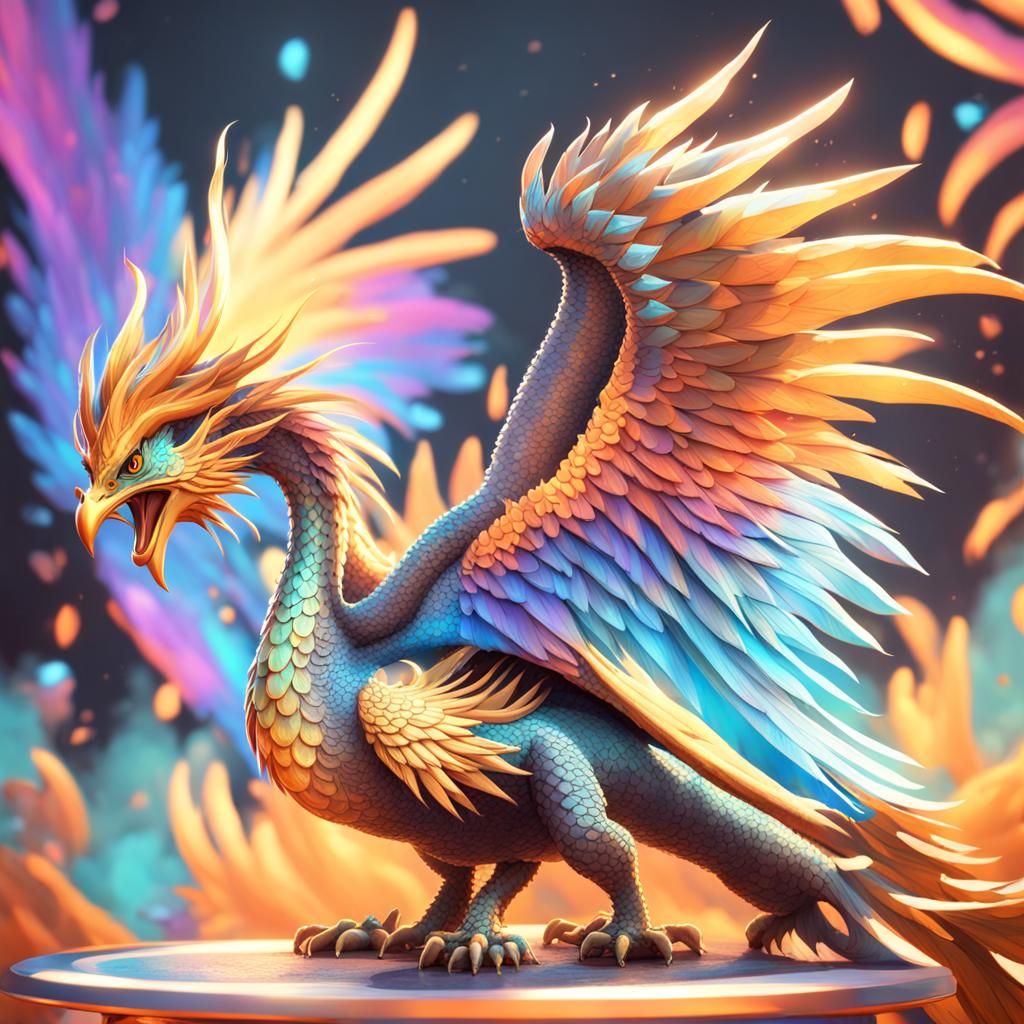 Magical Phoenix-Dragon Hybrid in Holographic 3D Art