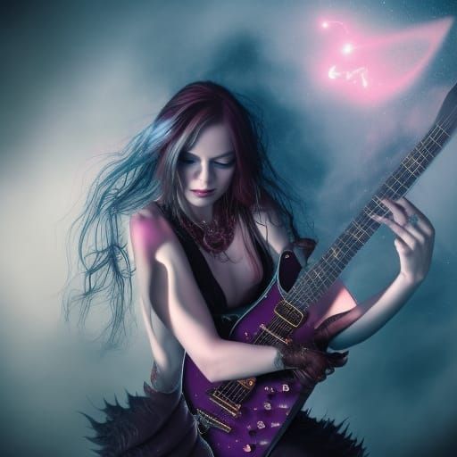 Demoness Guitar Solo in Space, Detailed Matte Painting