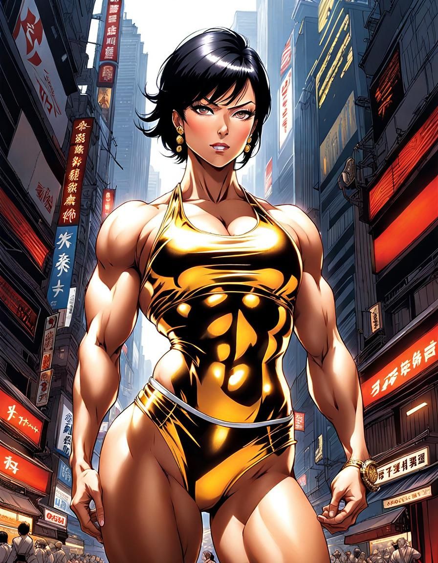 Powerful Bodybuilder Causes Chaos: Japanese Concept Art