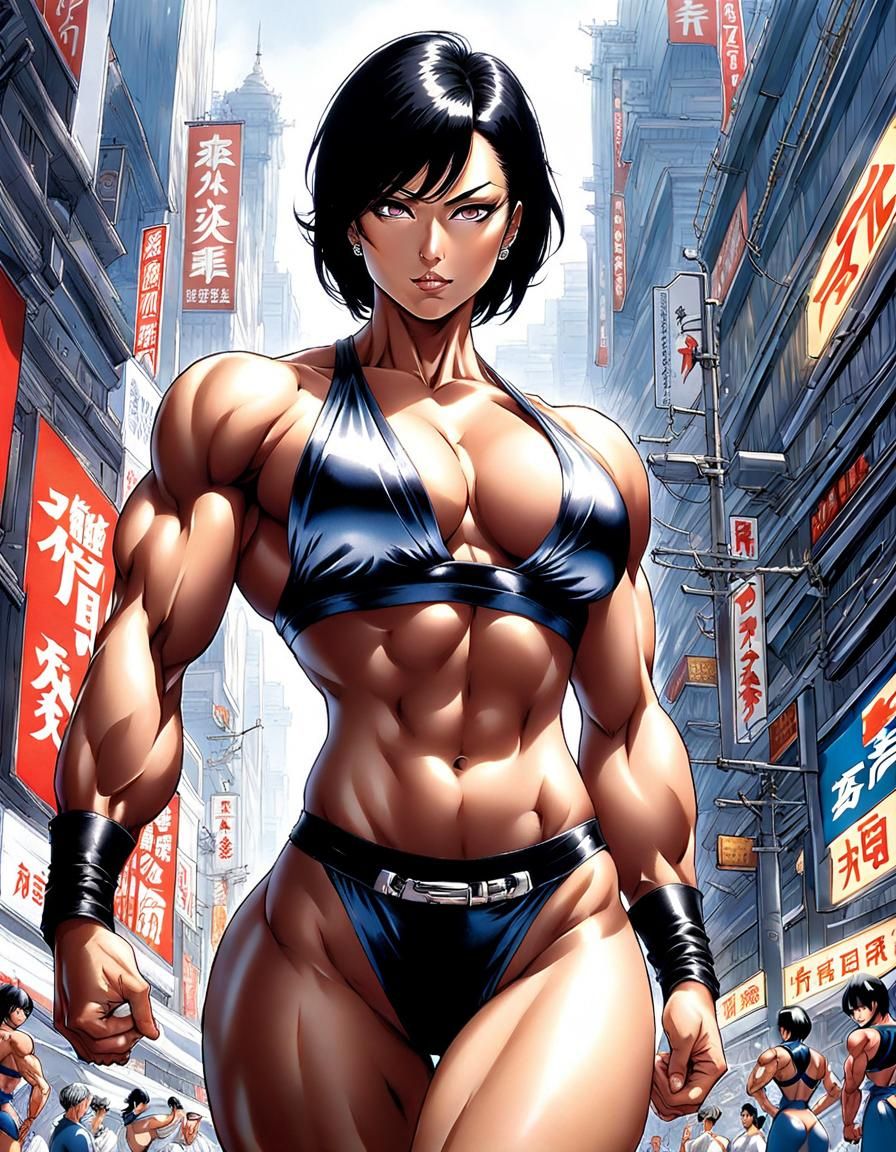 Powerful Bodybuilder in Toga, Japanese Art Style