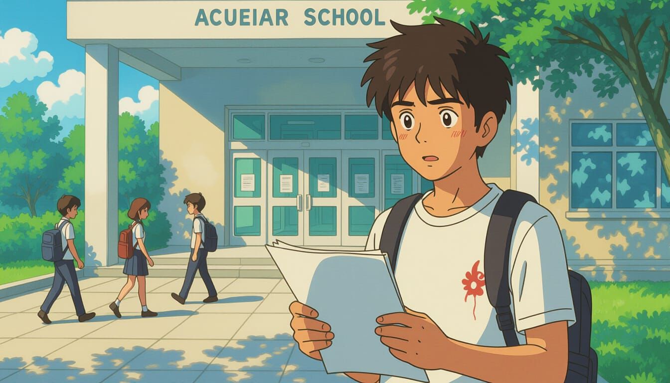 Teenage Boy's Worried Expression Outside School