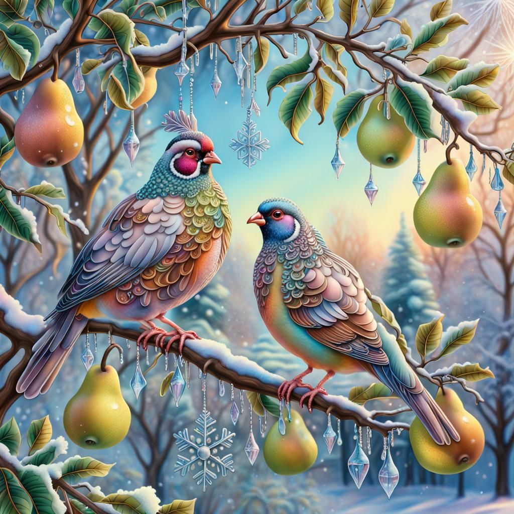 Ornate Pastel Partridge in Winter Scene