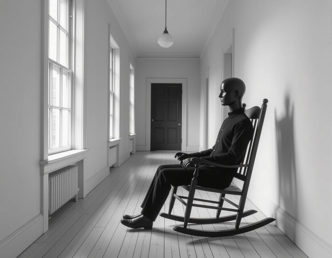 Monochrome Mannequin in Rocking Chair, Long Exposure Fine Ar...