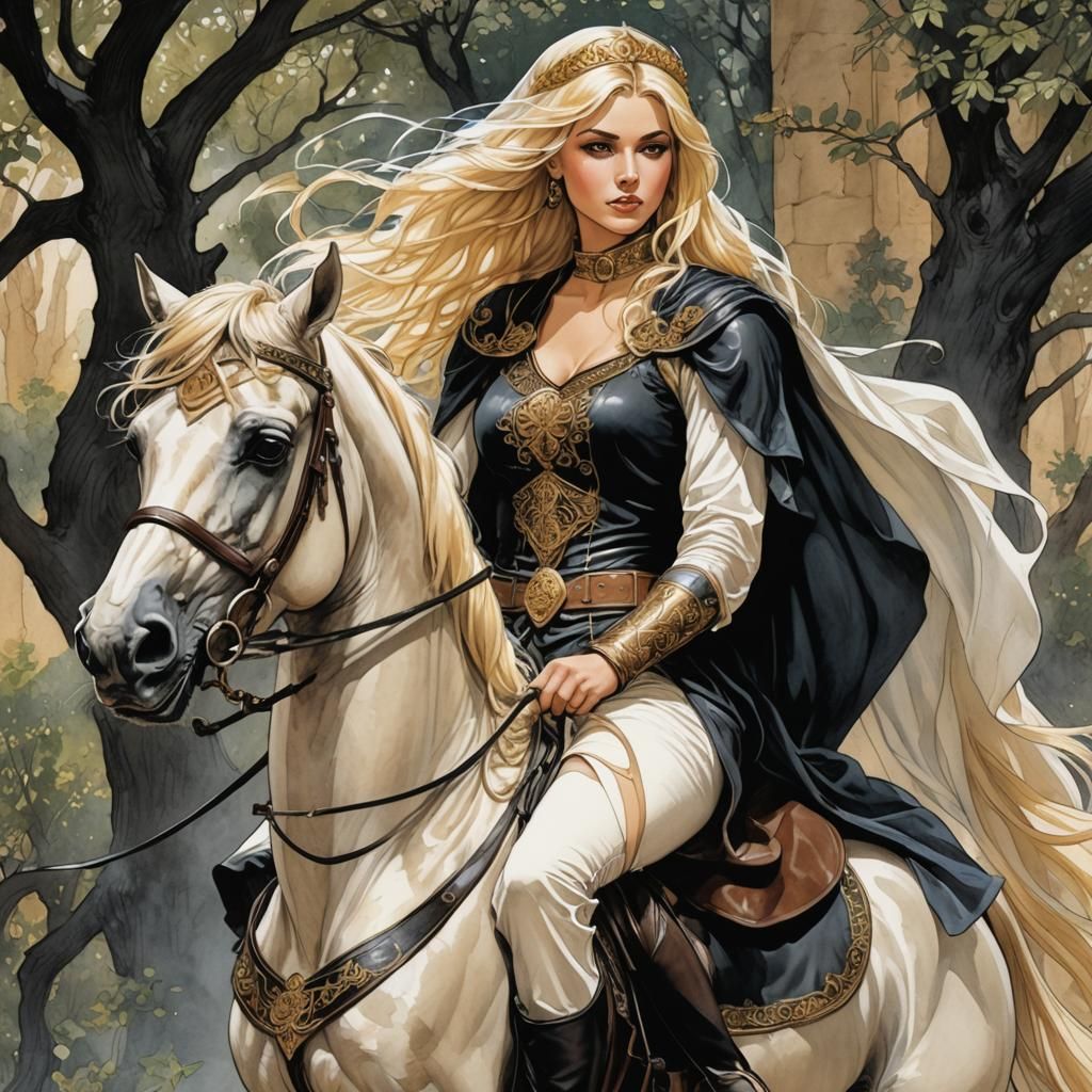 Arabian Princess Warrior on Horse in Bande Dessinée Style