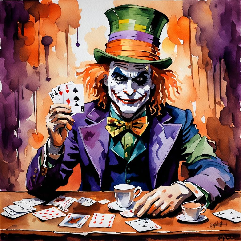 Post-impressionist Watercolour Painting of the Joker as Mad....