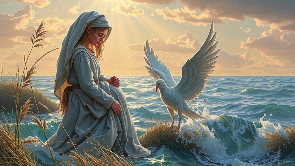 Dreaming Mary in Ethereal Watercolor Style