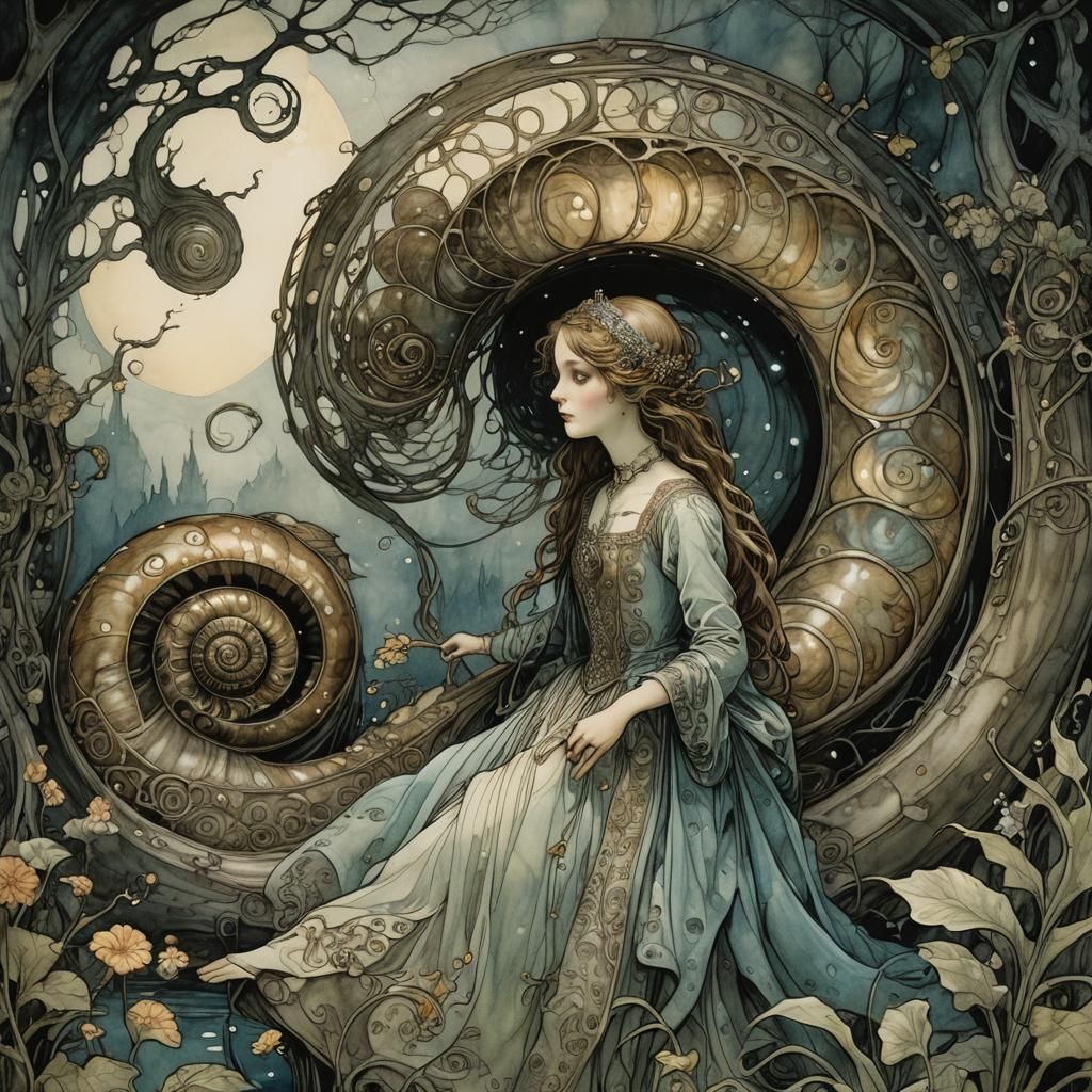 Boy and Giant Snail in Magical Aquatic Fantasy