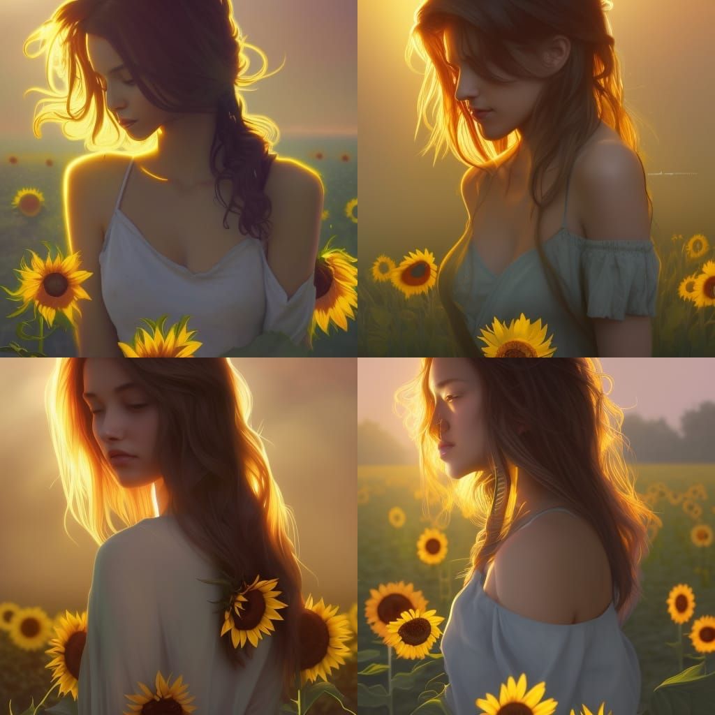 Sunflower Girl: Hyperdetailed Portrait in Dynamic Lighting