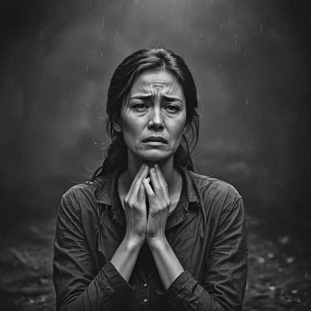 Distressed Woman in Dark World Ready for War