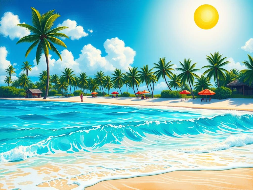 Tropical Beach in Vibrant Summer Colors