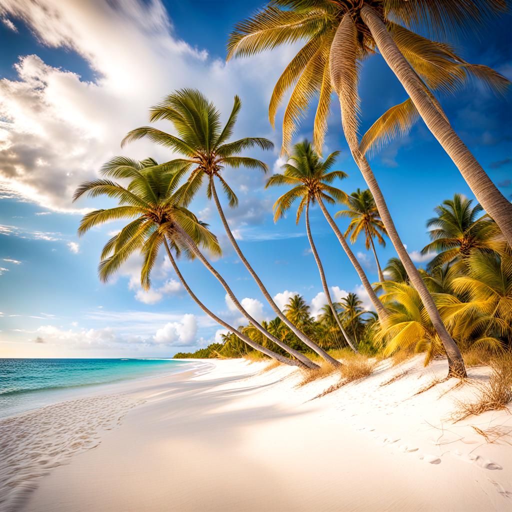 Serenic Tropical Beach Scene in Warm Golden Light