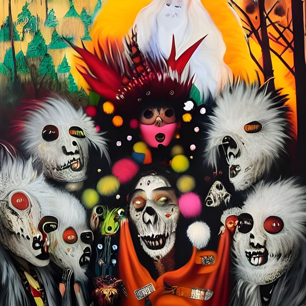 Shamans Dance Around Campfire: A Horror Painting