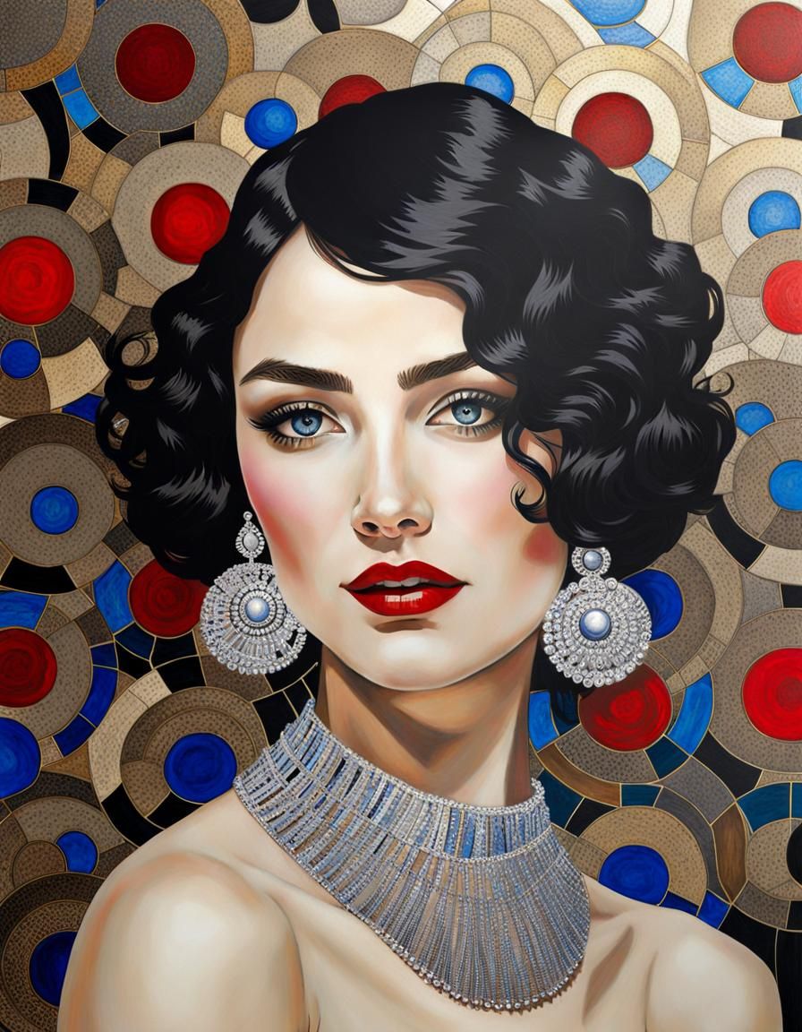 Elegant Woman with Bobcut in Klimt Style