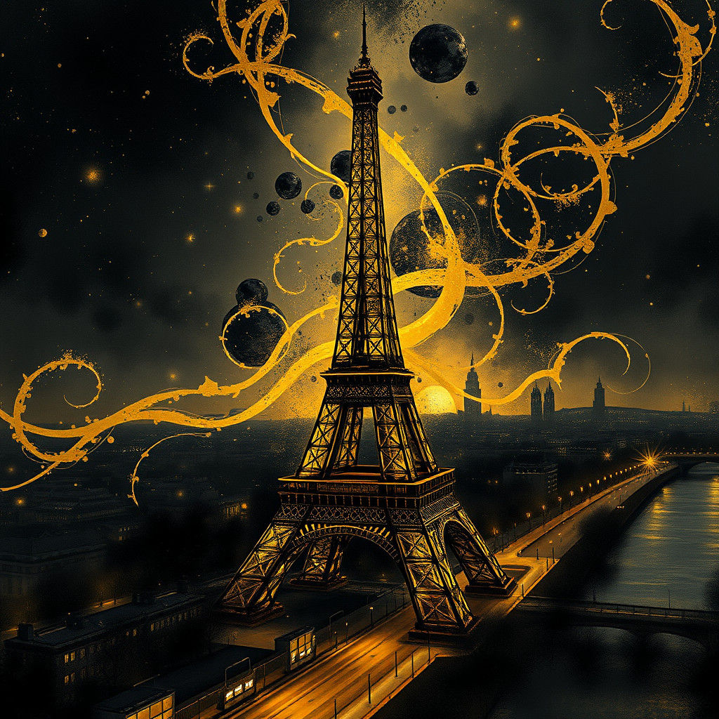 Eiffel Tower: Golden Midnight in Dreamlike Cityscape
