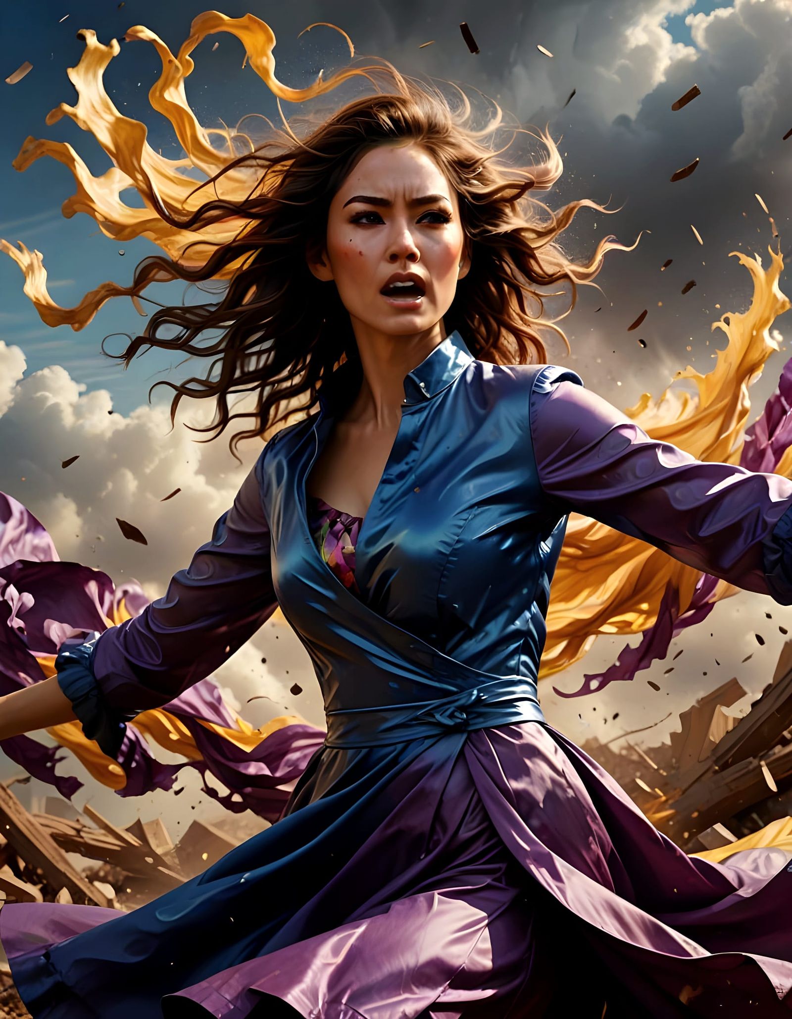 Dramatic Splash Art Woman in Cyclonic Storm