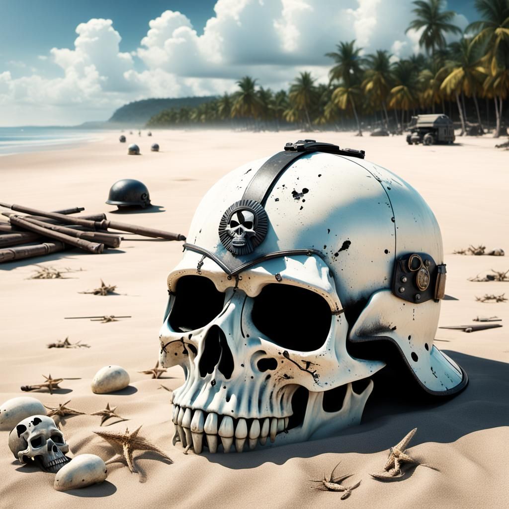 German WWII Helmet on Bleached Skull Beach