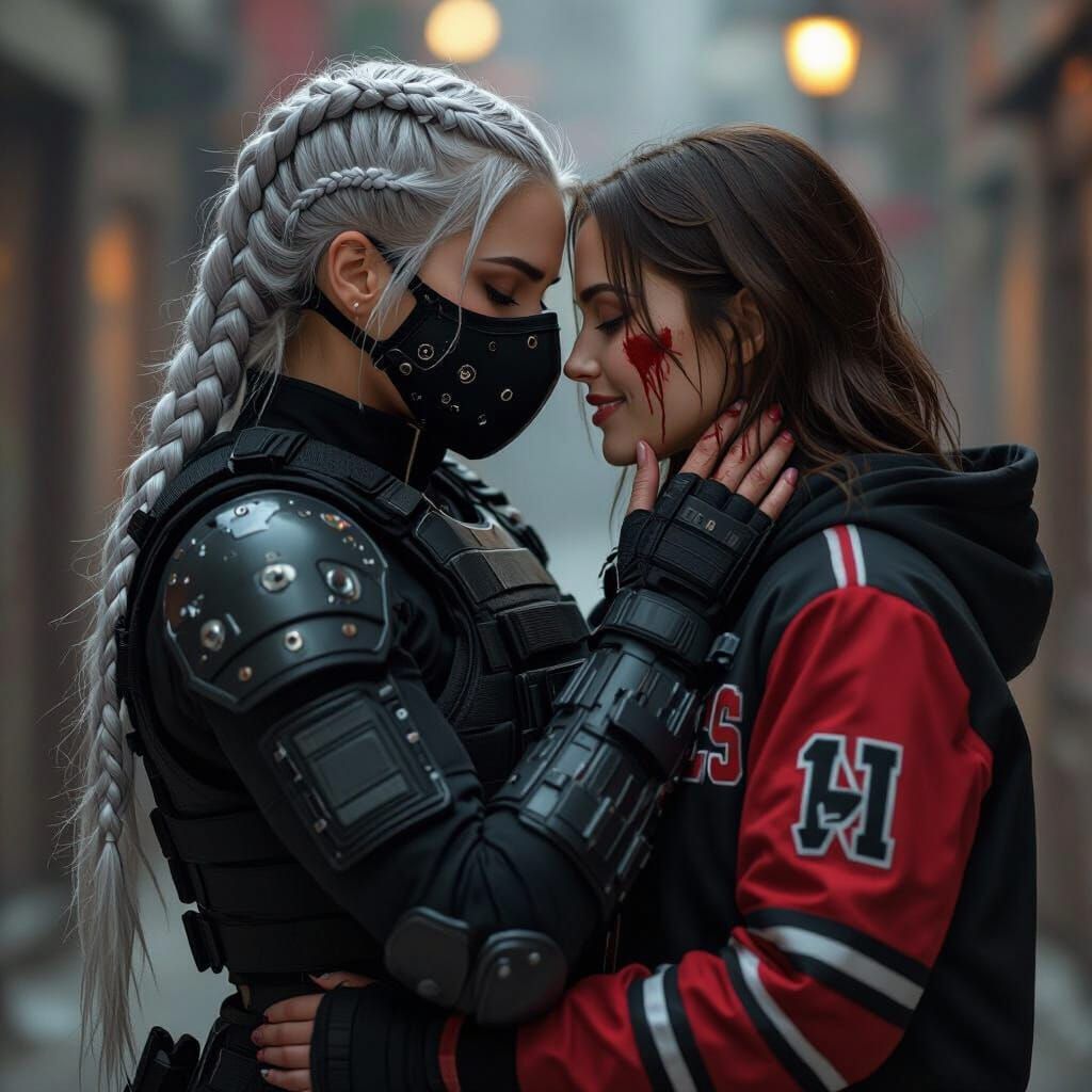 Loving Embrace Between Warriors in Digital Art Style