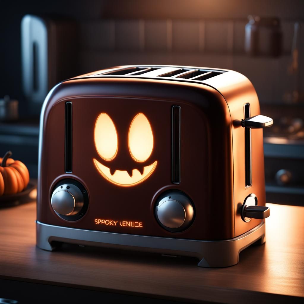 Toaster with Spooky Glowing Eyes, Detailed Matte Painting