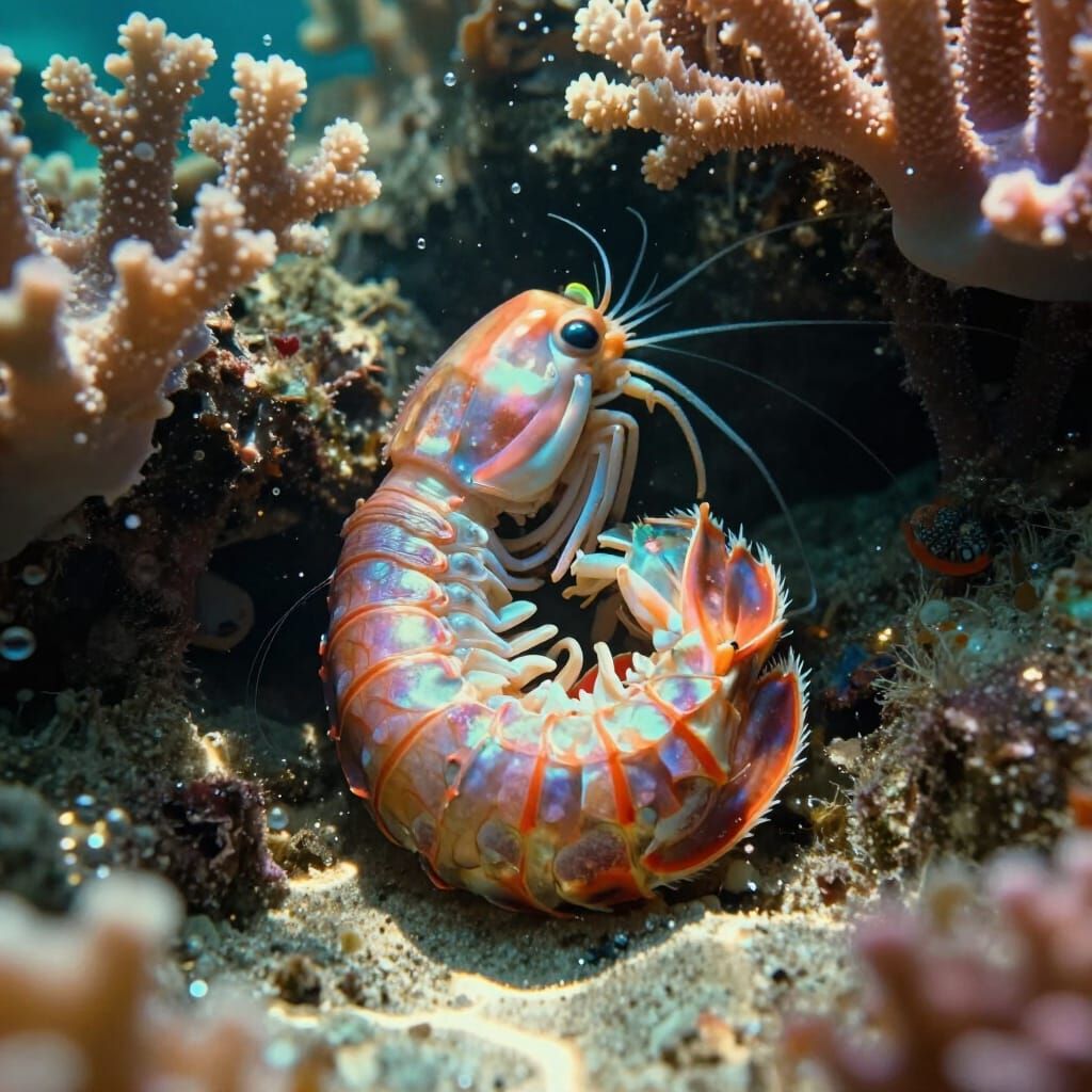 Cute Mantis Shrimp Snoozing in Coral Nook
