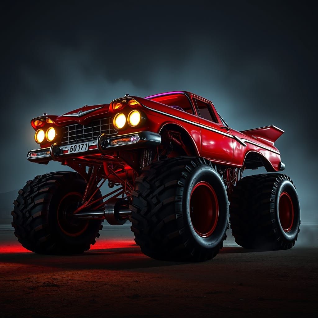 1959 red Plymouth Fury monster truck,