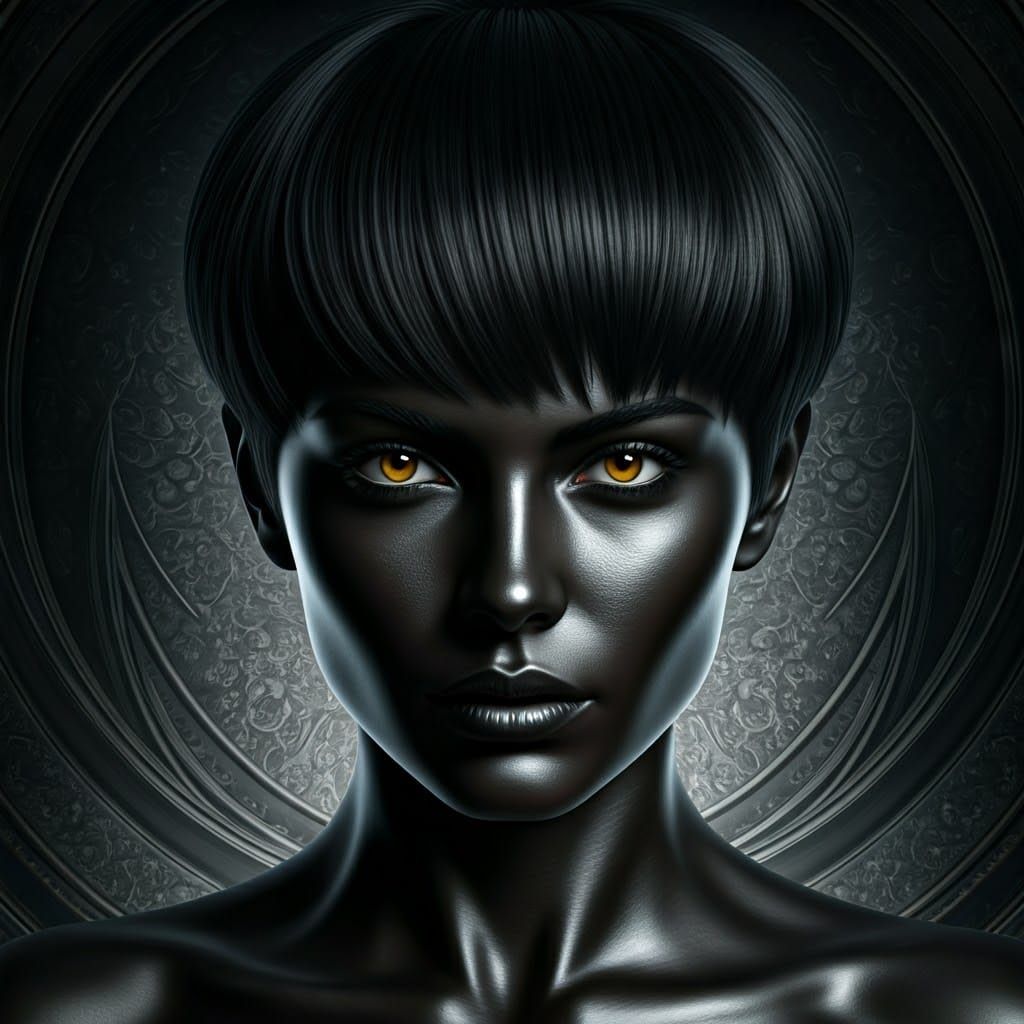 Woman's Face with Black Metallic Effect