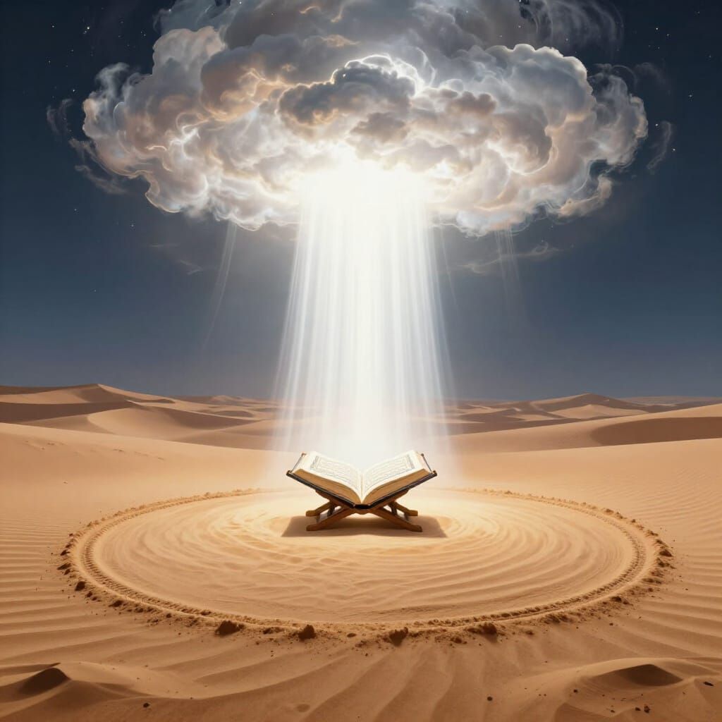 Holy Quran Descends in Ethereal Desert Light