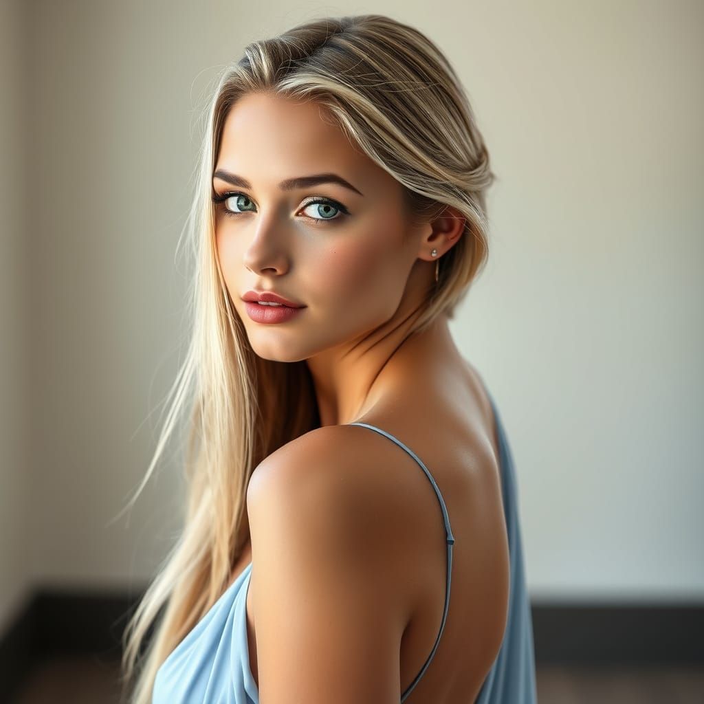 Portrait of a Blonde Woman in Flowing Dress