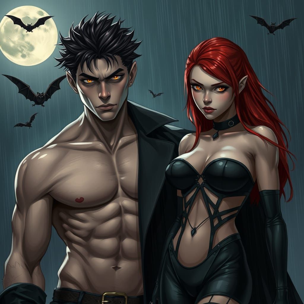 Vampires Under the Moon in Dark Atmospheric Style