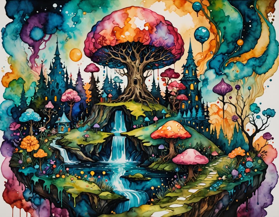 Mystical Wonderland: Alcohol Ink Illustration