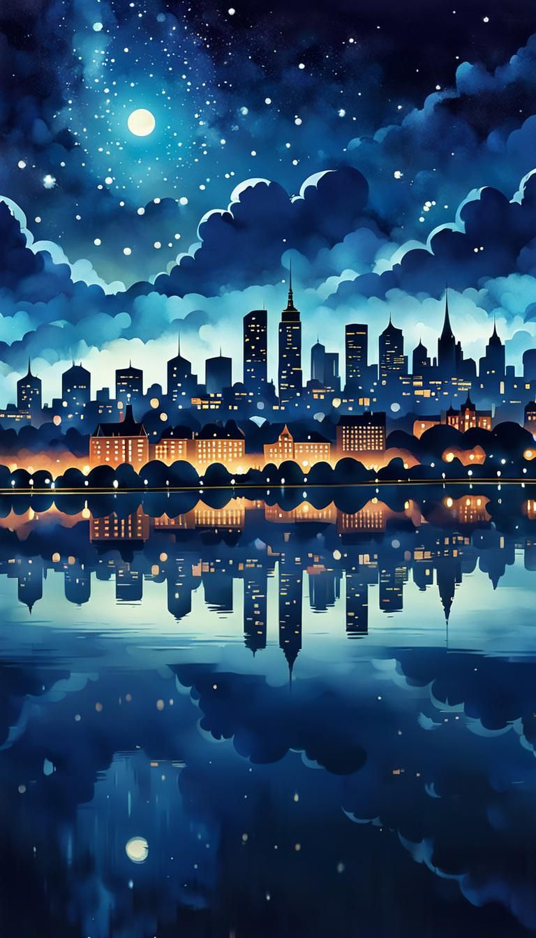 Whimsical Cityscape Reflection in Digital Ink