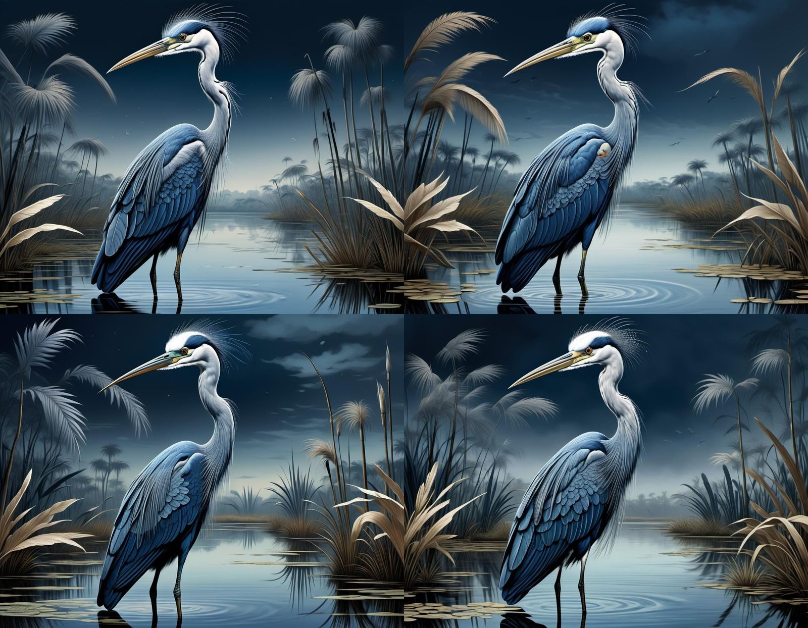 Bennu Heron in Papyrus Swamp, Oriental Inks