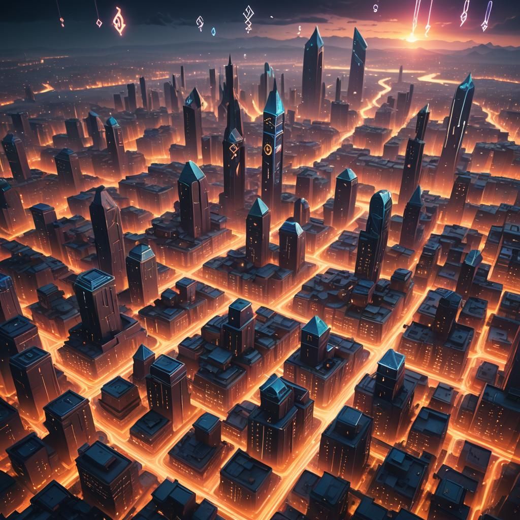 Ethereal Runes Form Fantasy Cityscape Concept Art