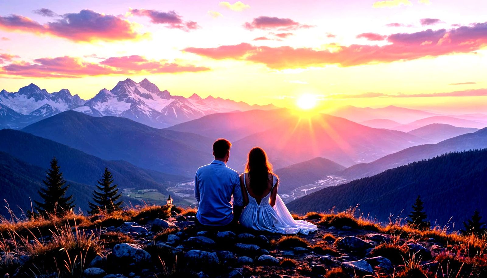 Ukrainian Couple Embraces Carpathian Sunset Radiance