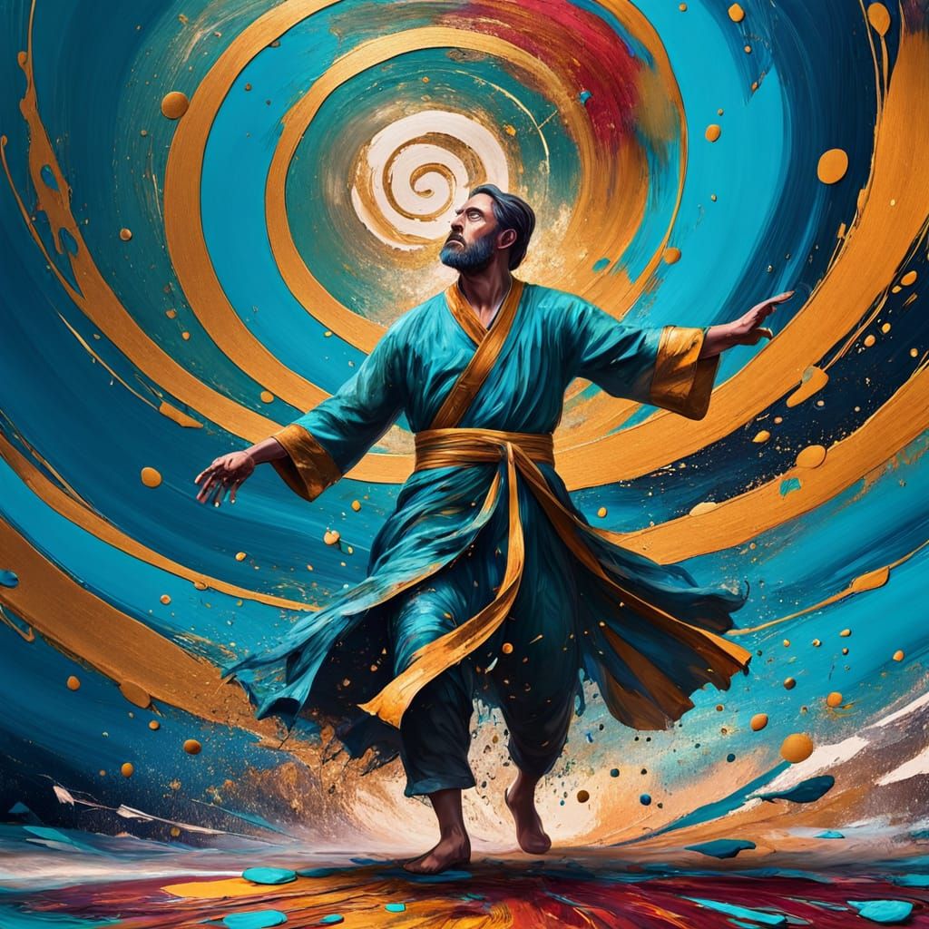 Abstract Turquoise Paint Splatter in Expressionist Style