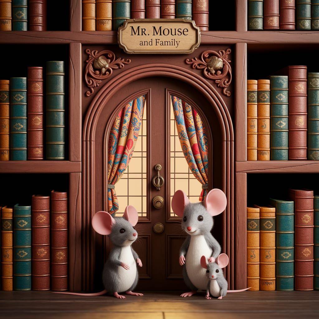 Mouse Family Home Hidden in Bookshelf