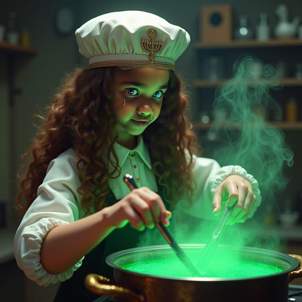 Ultra-Orthodox Girl Cooking: Detailed Fantasy Art