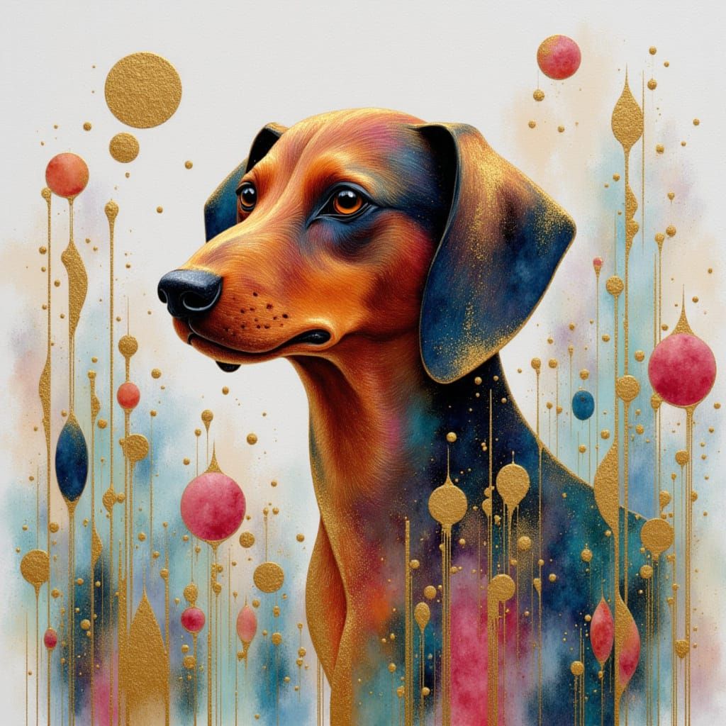 Impressionist Dachshund in Spring Garden