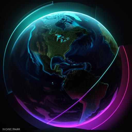 Holographic Globe in Neon Lit Room