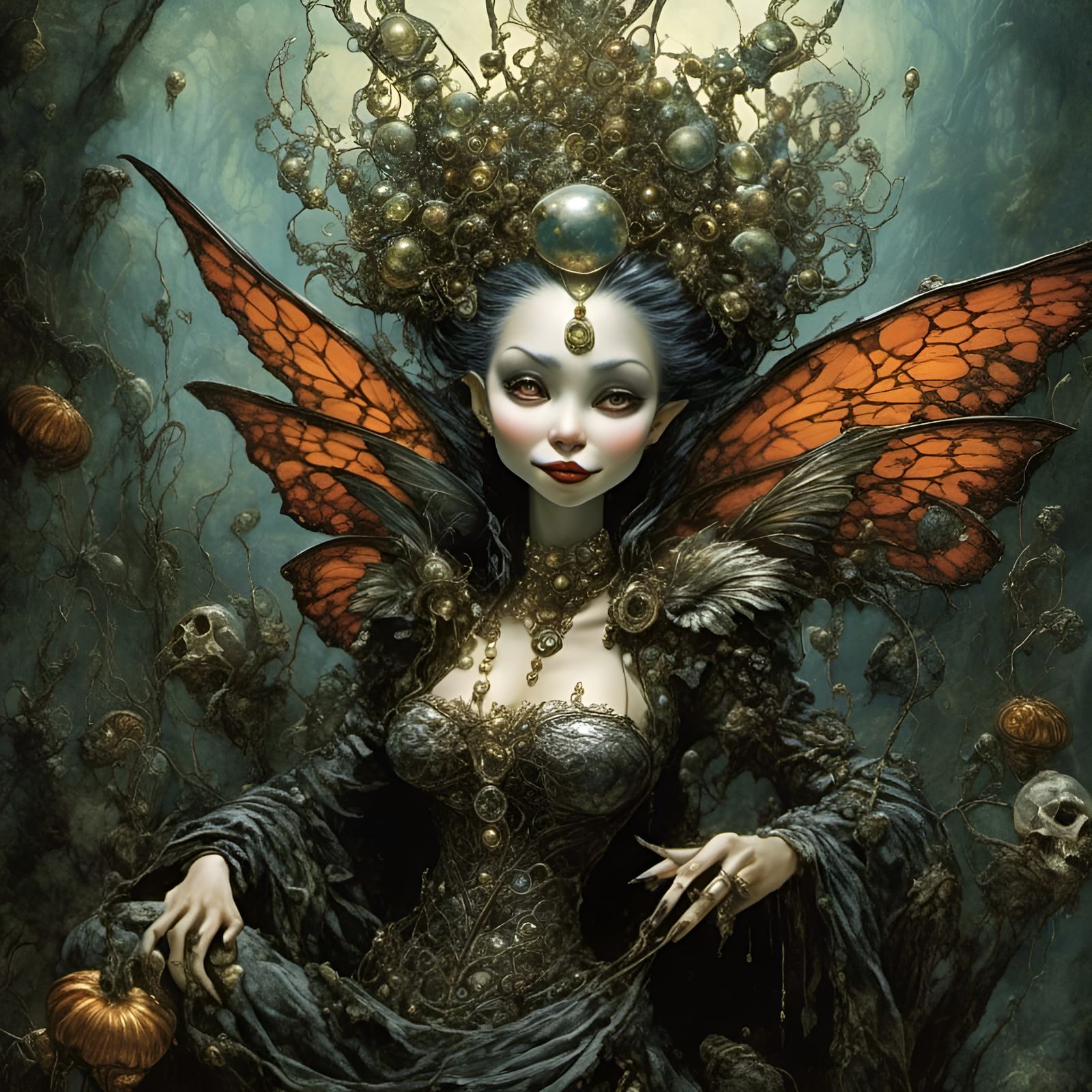 Evil Fairy Queen Laughing, Dark Fairytale Illustration