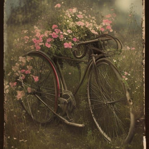 Floral Bicycle: Vintage Photograph Concept Art
