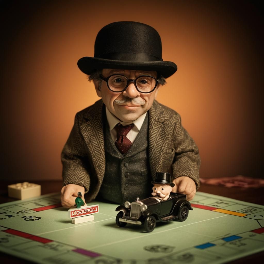 a tiny person driving the monopoly car
